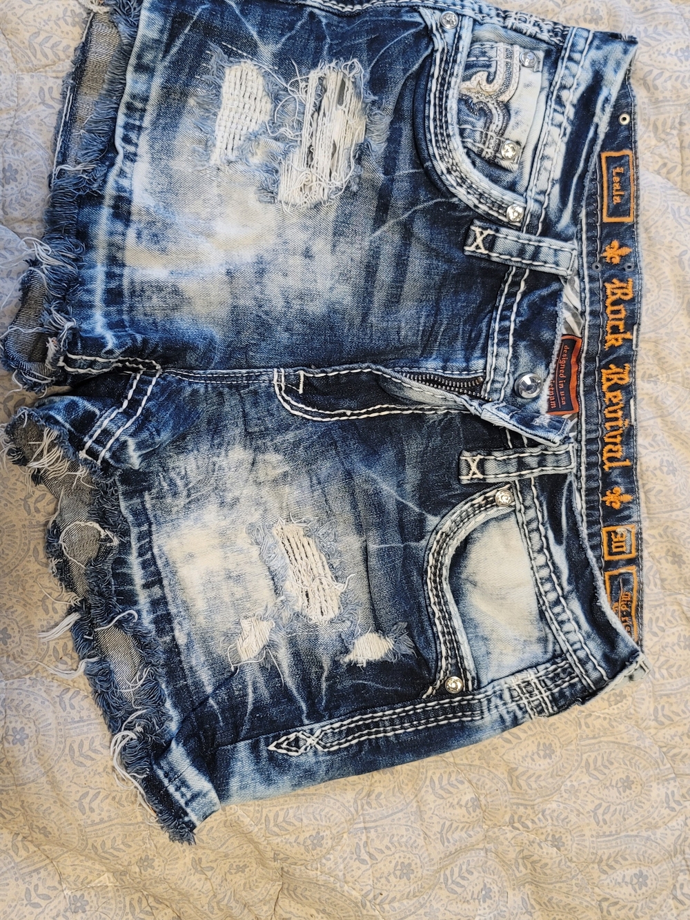 Rock Revival Women's Distressed Bleached Blue Denim Shorts - Picture 2 of 3